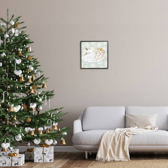 Stupell Industries Winter Holiday Swan Pattern Framed Giclee Art